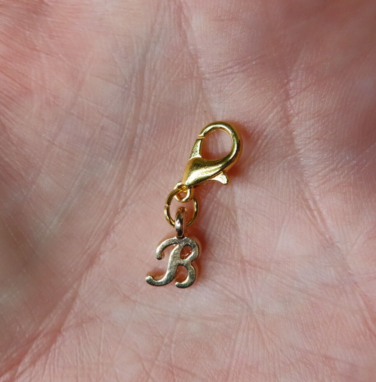 Initial CURSIVE LETTER B Charm Zipper Pull Keychain Add On Clip Gold Tone gallery