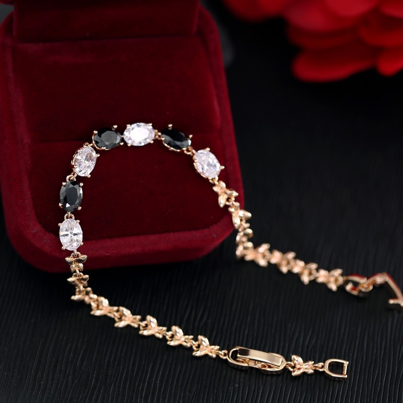 Lady's Black White Oval Onyx Butterfly Links 9K Rose Gold Filled BANGLE BRACELET gallery