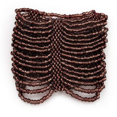 Plum Coloured Glass Beaded Stretch Bracelet – 19cm L
