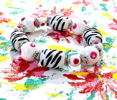 Zebra Bracelet Animal Print Black PINK Beaded Stretch Bracelet for Women