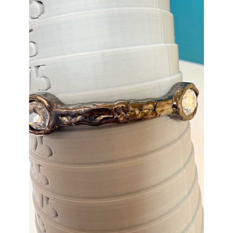 Gunmetal Molten Textured Bangle Bracelet with Large Clear Oval Crystals 8 Inch gallery