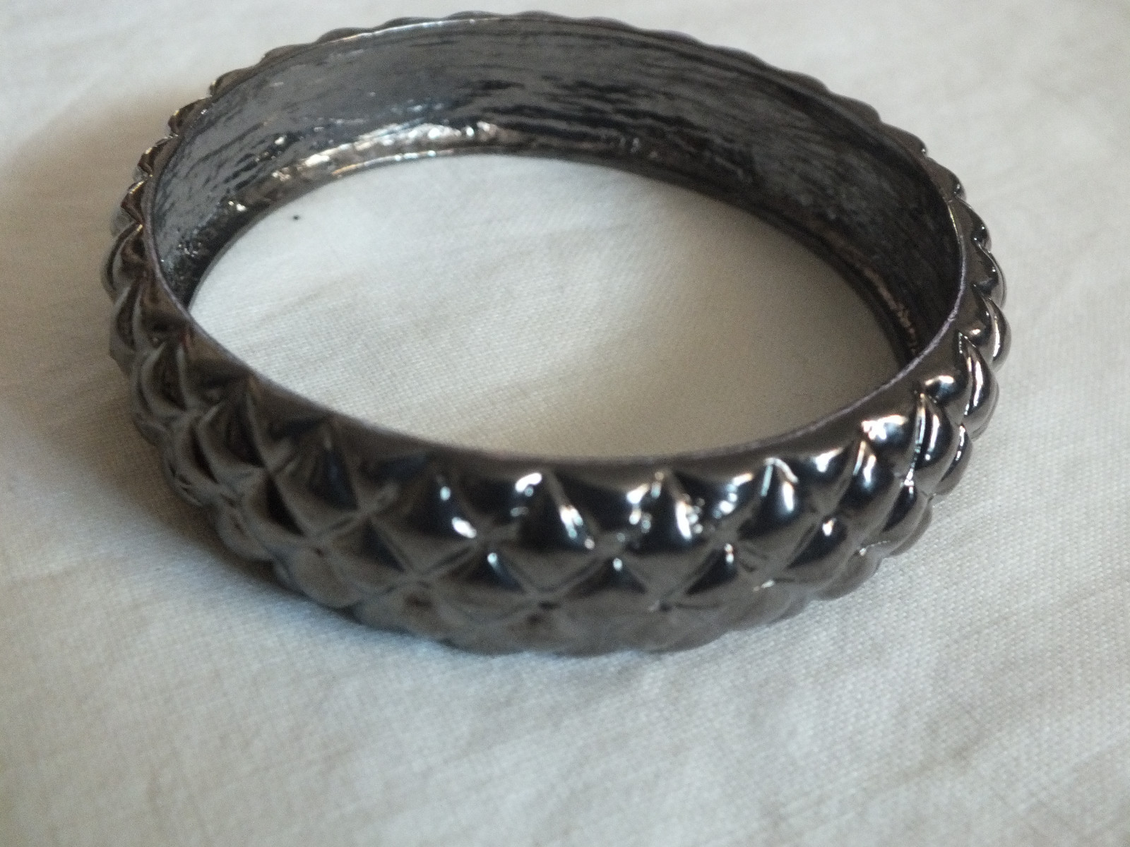 Beautiful Bangle Bracelet Dark Silver Tone Texture 5/8" Wide x 2 3/4" Across gallery