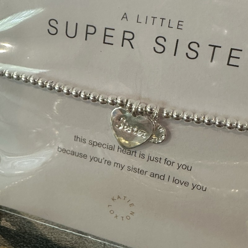 Super Sister Silver Plated Beaded Bracelet With Engraved Heart Charm gallery