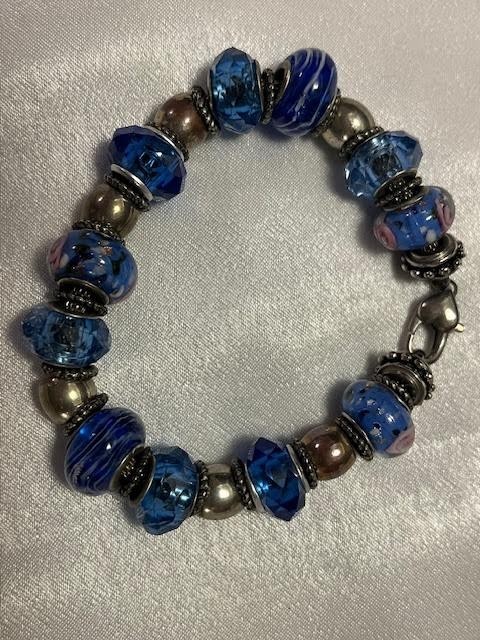 Set 4 Bracelets: 1 Glass/Metal Beaded (9") and 3 Silver Toned Bracelets gallery