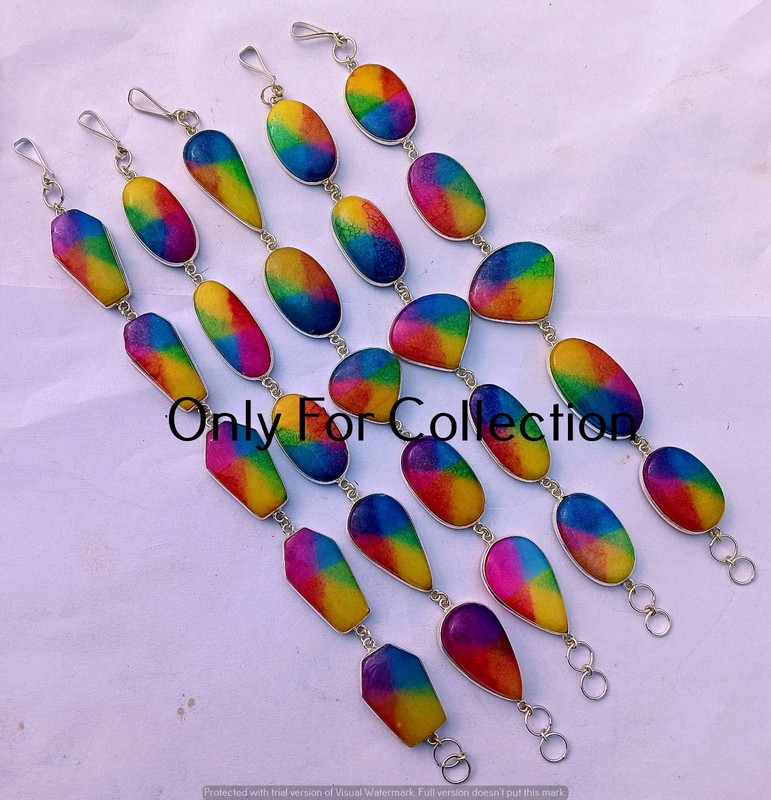 Rainbow Solar Quartz Gemstone 925 Sterling Silver Plated Bracelet Lot Jewelry gallery