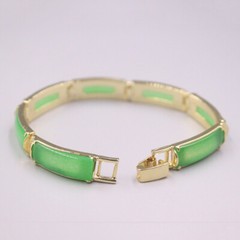 18K Gold Bracelet Natural Jade Gold Plated Green Jade Gemstone Bracelet 7.2”L