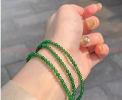3 Circle Fashion Charming 6mm Green Jade Round Gemstone Elastic Bracelet 21′