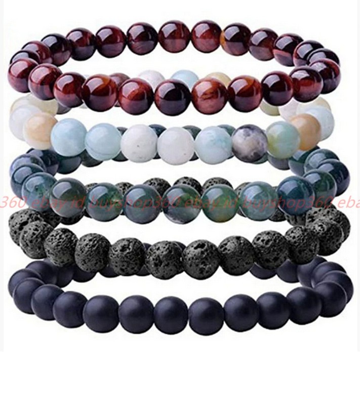 Wholesale Natural 5 Pcs 8mm Multicolor Gems Round Beads Stretch Bracelet 7.5in gallery