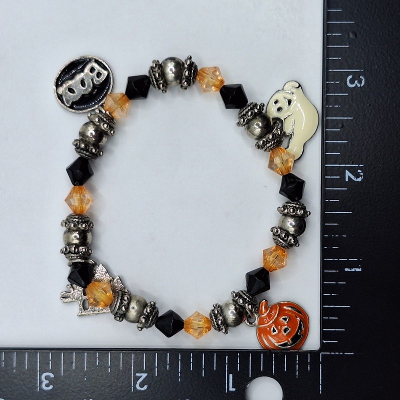 Halloween Beaded Stretch Bracelet With Charms Ghost Haunted House Boo Pumpkin gallery