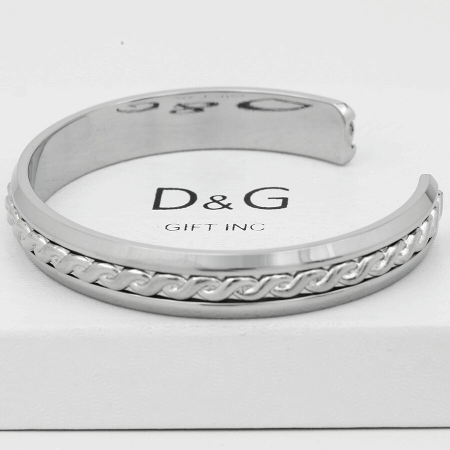 DG Men's Stainless Steel Silver 7" Braided Soild flat Cuff Bracelet + Box gallery
