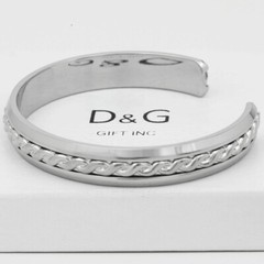 DG Men’s Stainless Steel Silver 7″ Braided Soild flat Cuff Bracelet + Box