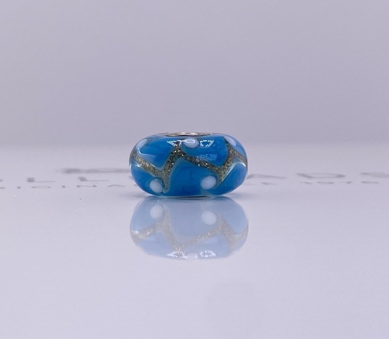 Trollbeads Harlequin Glass Bead Blue White Gold Aventurine Charm New gallery