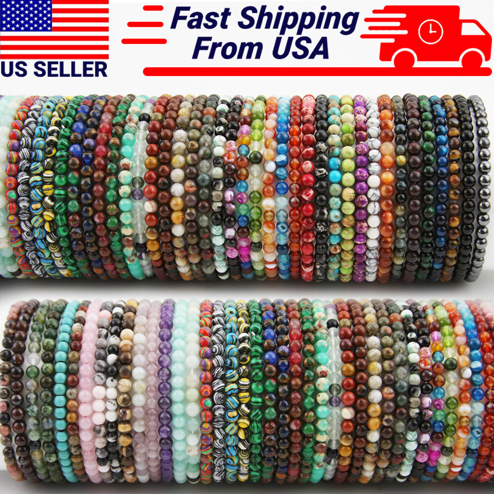 Handmade 4mm Mixed Natural Gemstone Round Beads Stretchy Bracelet Reiki Chakra gallery