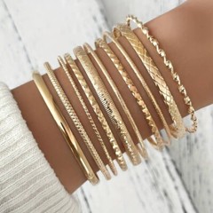 10 Bangle Golden Bracelets Stackable Adjustable Lot As Shown