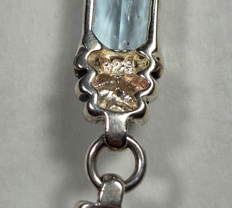 Sterling Silver Sky Blue Rectangular Stones w/ Brass Caviar Accents Toggle Clasp gallery
