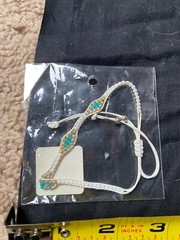 Bracelet Bohemian White Turquoise Blue Gold Diamond Shaped Beaded Braided NEW