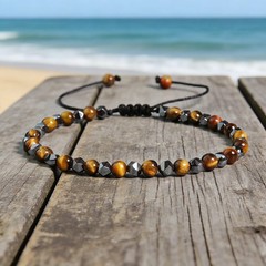 Triple protection Bracelet Natural Hematite Tiger’s Eye Obsidian Dainty Bracelet