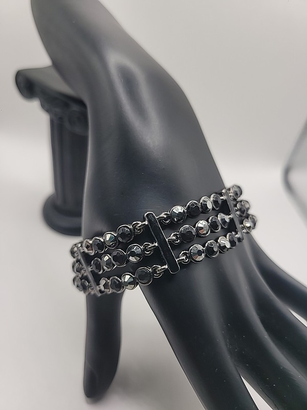 Black Rhinestone Bracelet Multi Strand Silver Tone Statement Sparkly Evening Gla gallery