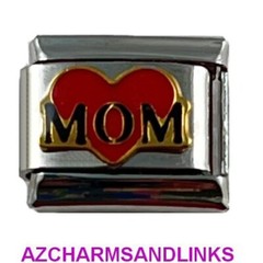 Mom Red Heart Italian Charm Bracelet Link Compatible with all 9mm Charms #16