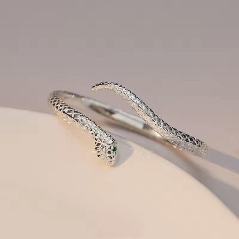 Elegant 925 Sterling Silver Charm Cobra Snake Design Bracelet Bangle Cuff gallery