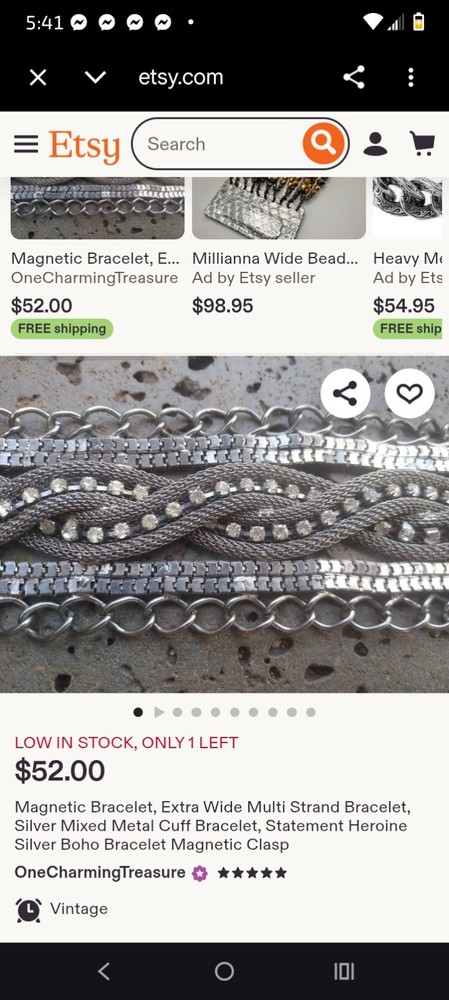 Extra Wide Silver Mixed Metals Multi Strand Cuff Bracelet Magnetic Crystal Boho