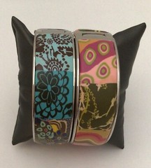 Two Viva Beads Bangle Cuff Hinged Magnetic Bracelets Silver Tone Polymer Clay