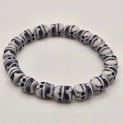 White Skull Stretch Bracelet Beaded Pull On One Size Gothic Halloween