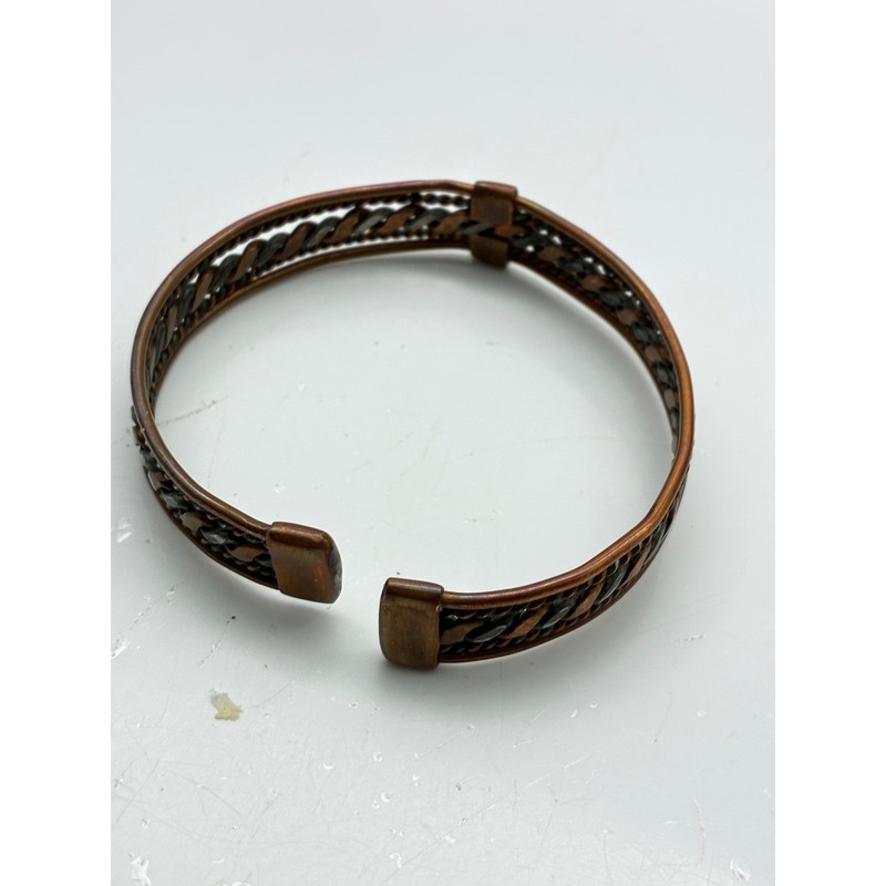 Copper Cuff Bracelets Lot of 3 Floral Feather Braided Western Boho Stackable gallery