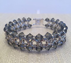 New Chainmaille Bracelet Silver Filled w/Black Translucent Crystals 7″