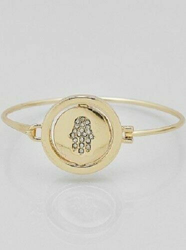 Hamsa Hand Bracelet Thin Metal Hook Bangle Evil Eye Protection GOLD Jewelry gallery
