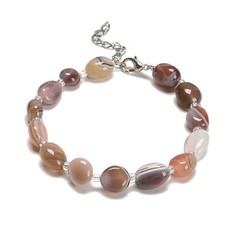 Botswana Agate Pebble Nugget Beaded Bracelet Silver Plated Clasp 7.5” Length