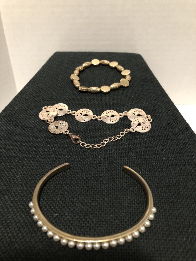 Lot of 3 Gold tone￼ bangle stretch cuff bracelet