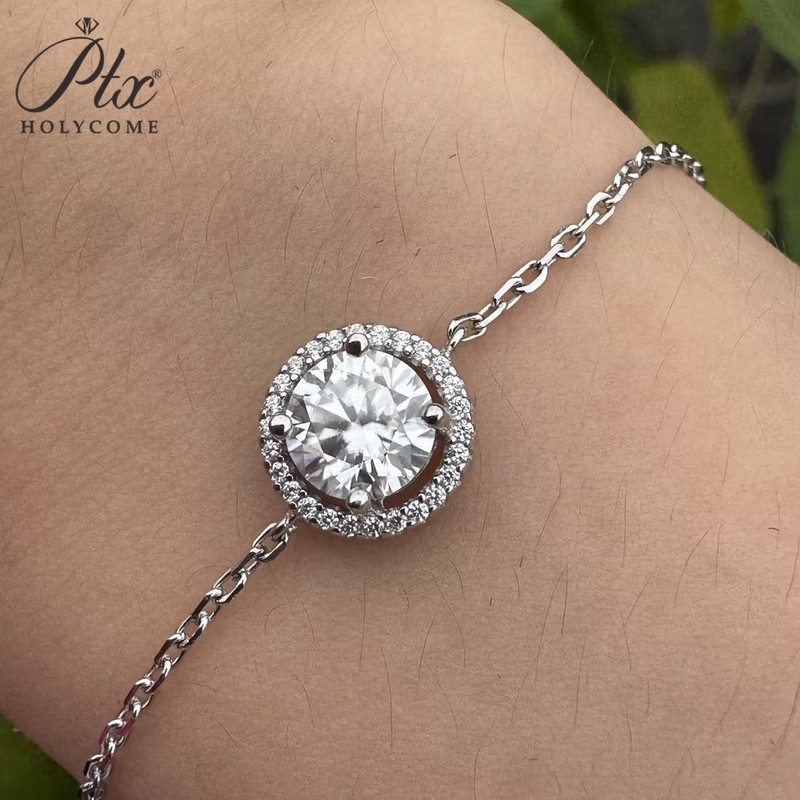 925 Silver D-Color 1ct Round Moissanite Minimalist Bracelet GRA VVS1 Engagement gallery