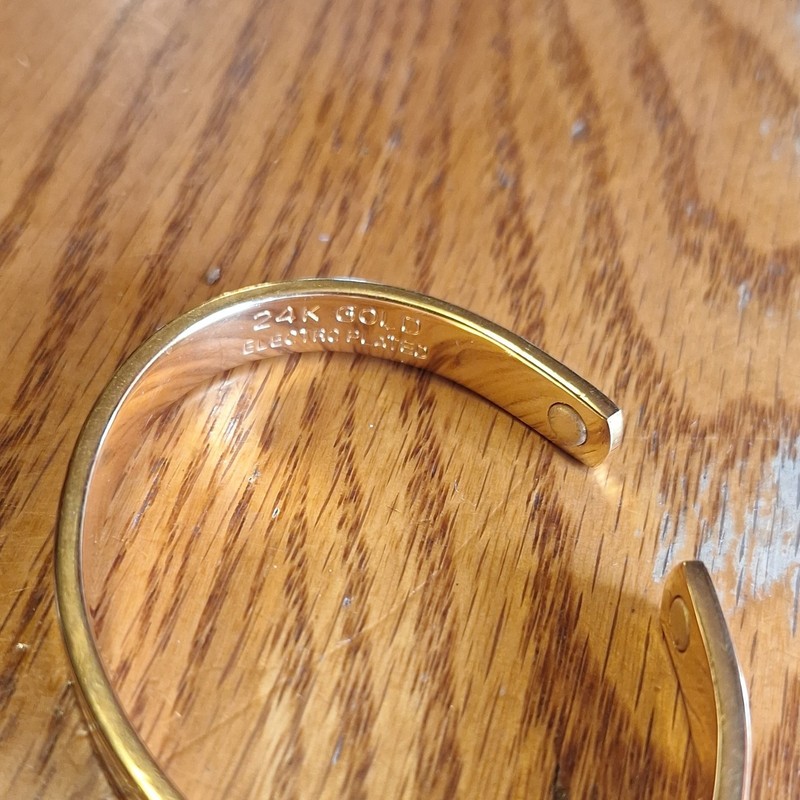 24K Yellow Gold Magnetic Open Cuff Bracelet Signed Sizable No Stone gallery