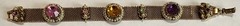 Vint. Antique Art Deco Czech Amethyst Amber Pink Glass Faux Pearl Brass Bracelet