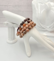 4pc Natural Stone Beaded Stretch Bracelets Neutral Earth Tone Stack Boho 140