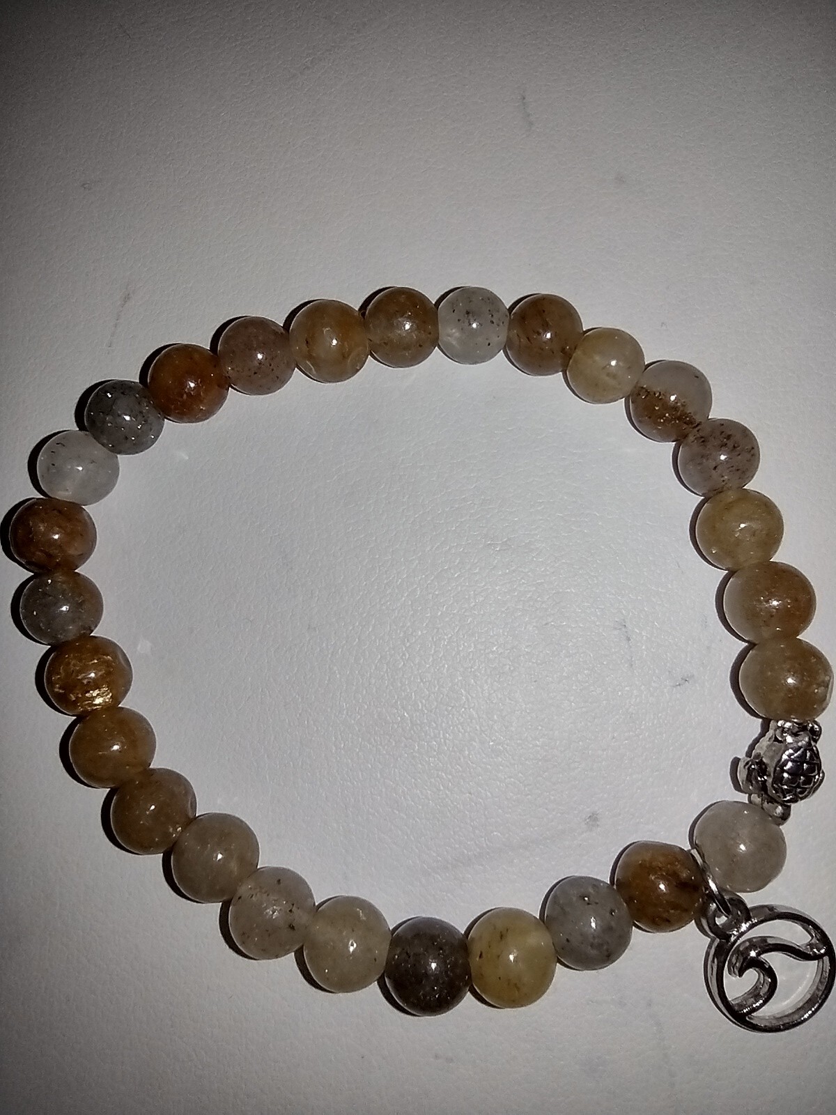 Multi Color Earth Tone Gemstones Beads Stretch With Turtle & Ocean Wave Charm 6" gallery