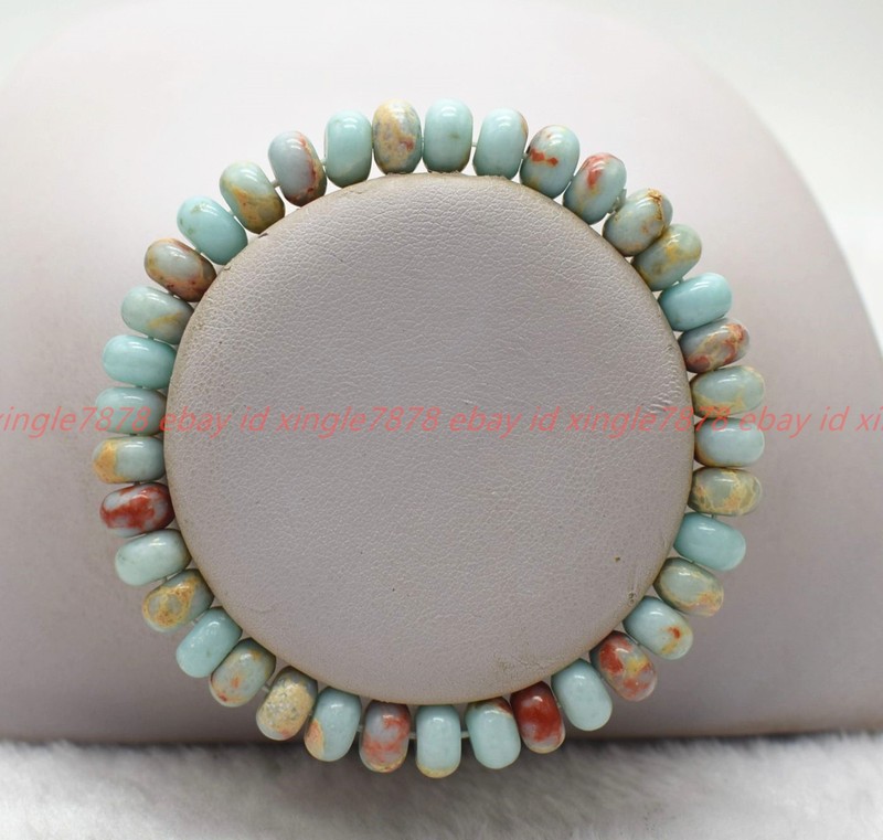 Natural 5x8mm Multicolor Shoushou Jasper Gemstone Rondelle Beads Bracelet 7.5in gallery