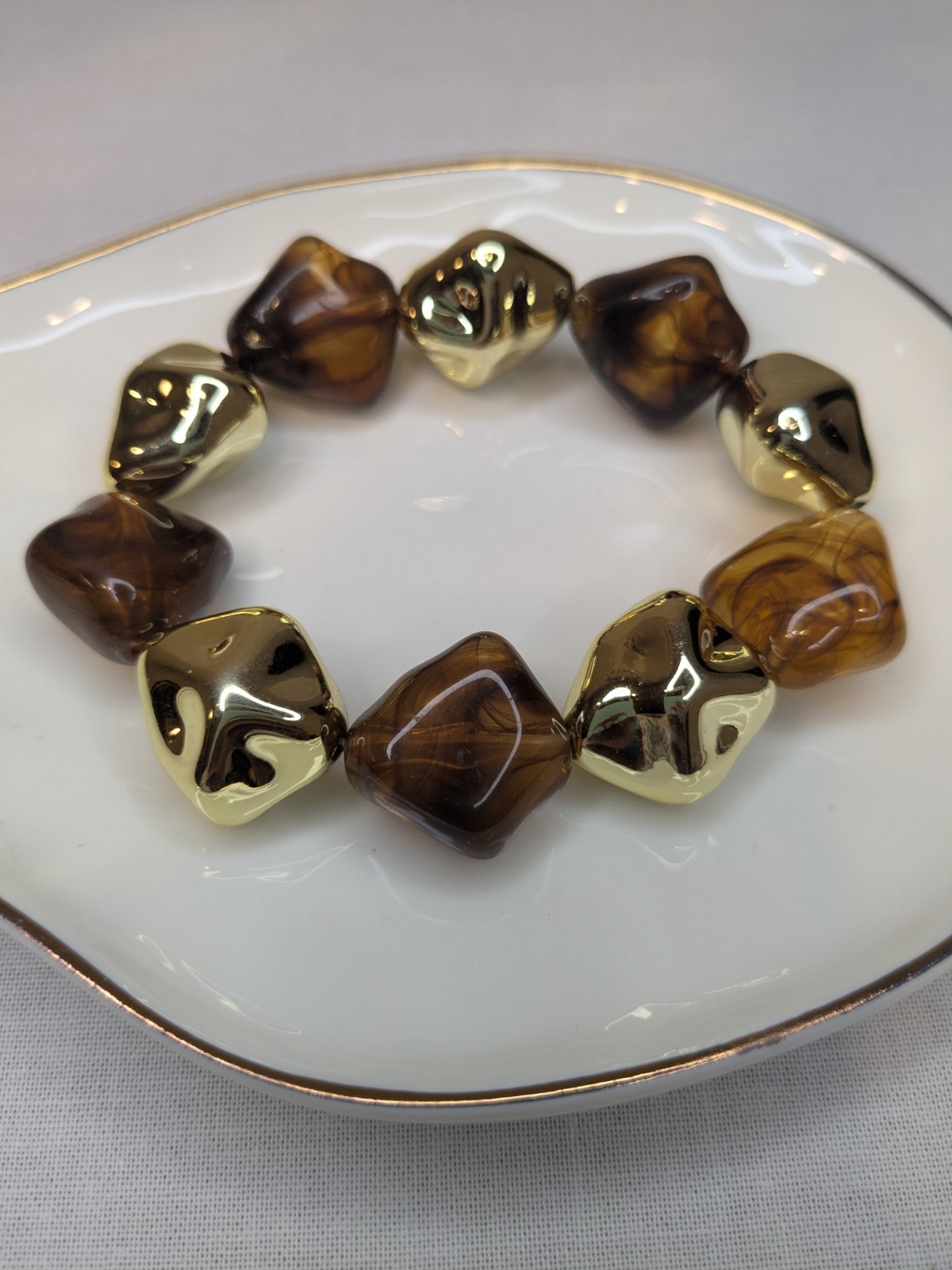 Tortoise Amber Nara Stone Irregular Beaded Stretch Bracelet - Abeni Adornments gallery