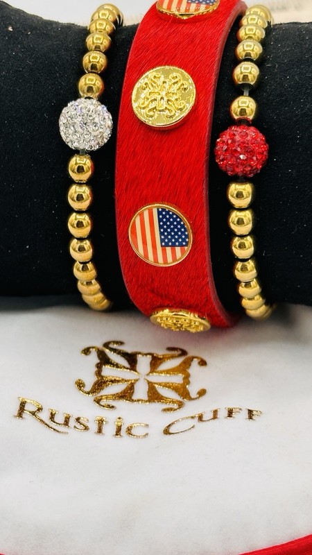 Rustic Cuff Star & Shine Patriotic Stack Red Hair On Hide Cuff Crystal Bracelet gallery