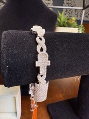 11MM 8” 15CTW Moissanite Infinity Ankh Link Bracelet SOLID 925 Sterling Silver
