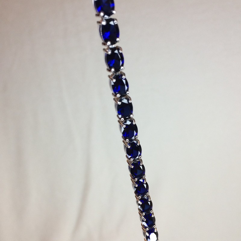 Blue Lab Created Sapphire rhodium / sterling silver tennis bracelet 18.61ctw NEW gallery