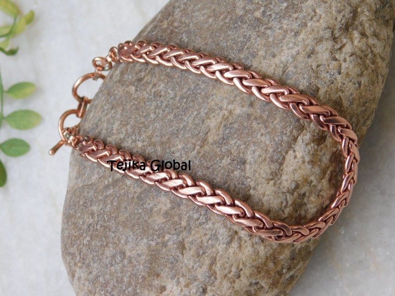 Pure Solid Copper Bracelet Arthritis Antique Chain Link Rider 6 mm Bracelet, gallery