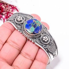 Copper Azurite Chrysocolla 925 Sterling Silver Bali Cuff|C968458428