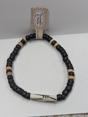 Natural Wooden Wood Beaded Healing Simple Men Surfer Stretch BLACK TAN Bracelet
