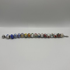 Sterling 925 Porcelain Ceramic Beads Charm Mixed Chinese Art Flowers Lot Of 17
