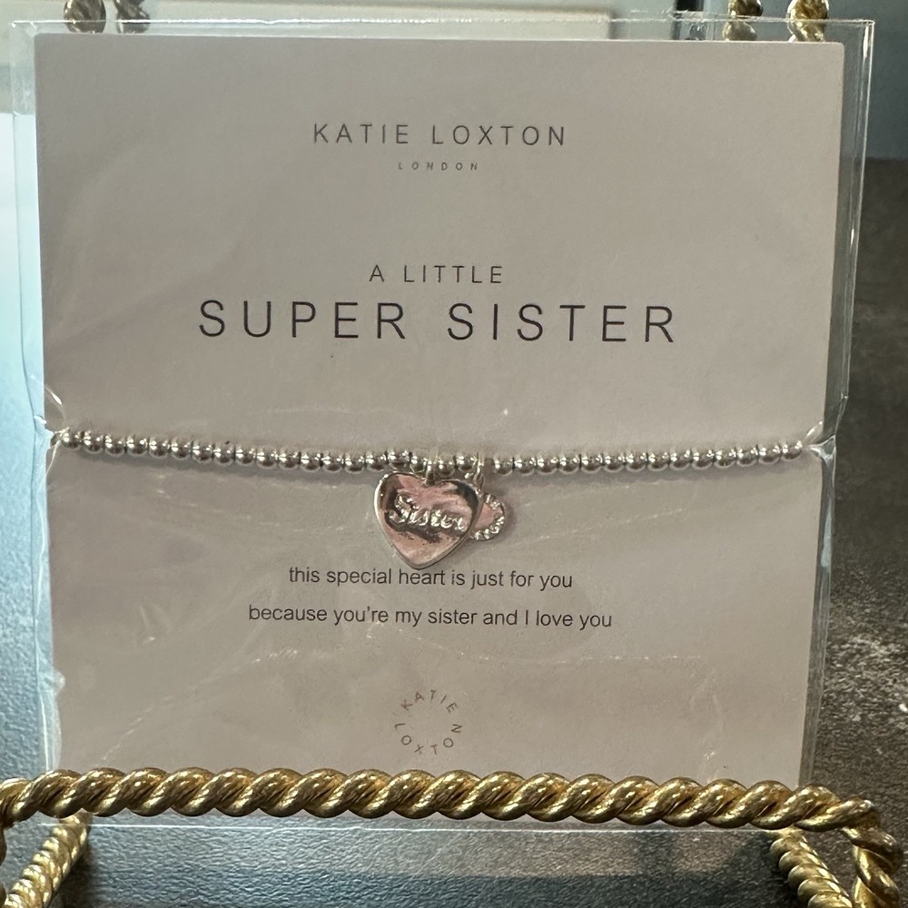Super Sister Silver Plated Beaded Bracelet With Engraved Heart Charm