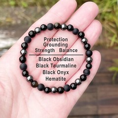 Protection Bracelet 6mm Black Onyx Tourmaline Obsidian Hematite Stone Bracelet