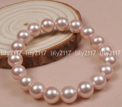Fashion 4 Colors 10mm South Sea Shell Pearl Round Beads Elastic Bracelet 7.5”