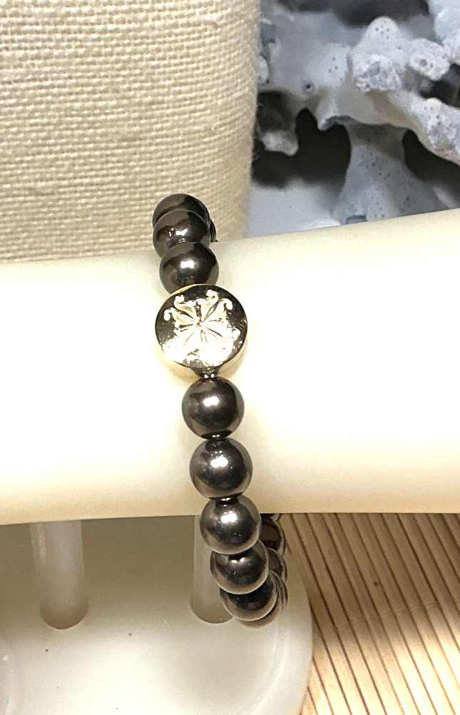 Rustic Cuff Bracelet Bronze Glass Beaded Gold Tone Stretch Lot 99D gallery